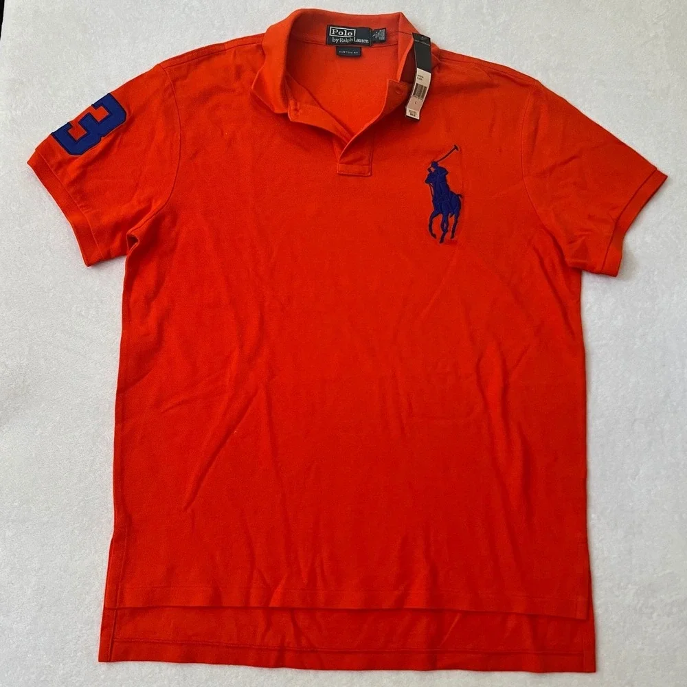 Polo Ralph Lauren Polo Shirt Orange Big Pony Custom Fit Large